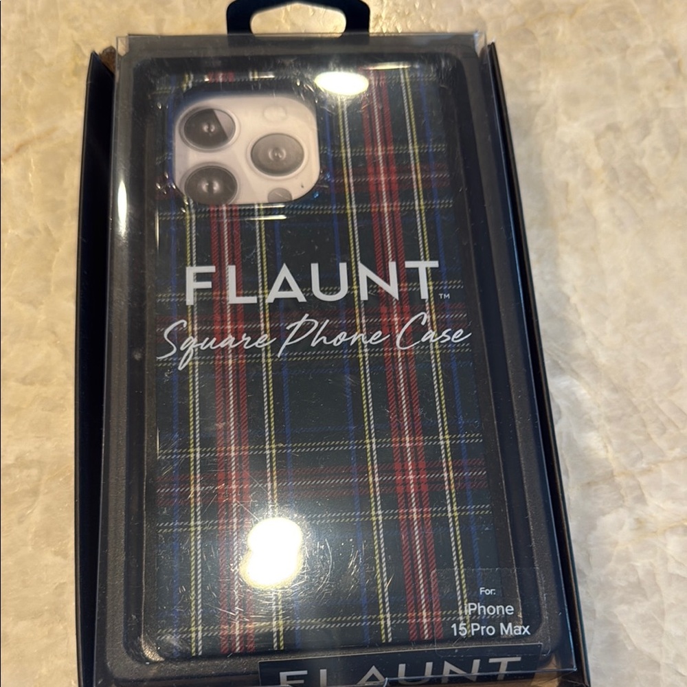 Flaunt Plaid Phone Case for iPhone 15 Pro Max -Navy and Red